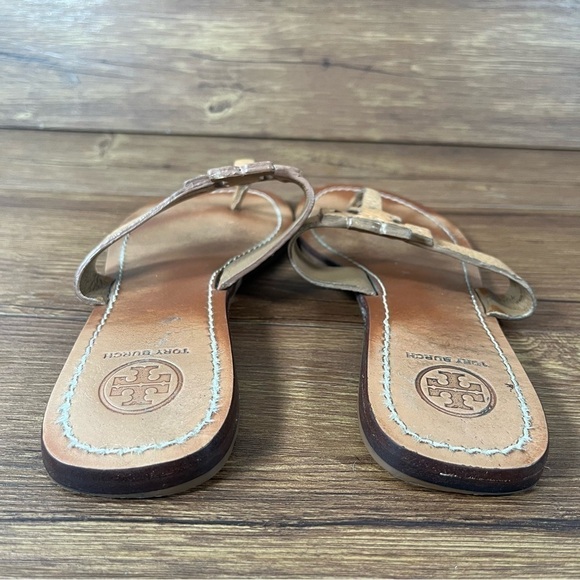 Tory Burch Moore Tan Leather Flip Flops Sandals Women’s Size 7.5 Shoes Slip-On - Picture 3 of 8